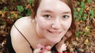 Real 18 year old outdoor sloppy BJ and swallow