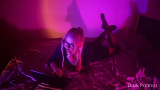Horny Girl Play Self With Tight Pussy In Neon Light And Sexy Pantyhose