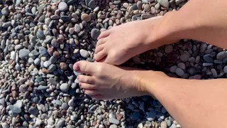 Relaxing Feet Fetish On The Rocky Beach Feet Worship