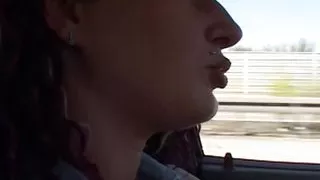 Small titted German babe sucking a hard pecker in the car