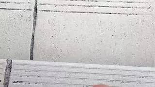 Toni cums on stairs outdoor, almost caught