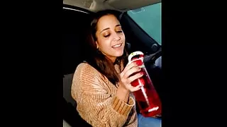 Two Sluts Drinking Pee In car In Public