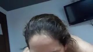 Ex-wife hot gives me a rich sloppy deep blowjob and jerks me off until I cum in her mouth