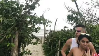 Slut girlfriend sucking my dick on the beach