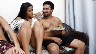 Sex with three during the game at the friend's house