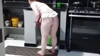 Husband finds naked wife making lunch then they have sex