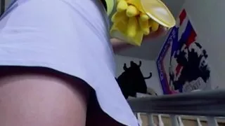 A small titted babe from Germany gets banged on the stairs