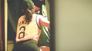 Basketball player gives coach a blowjob in the gym bathroom.