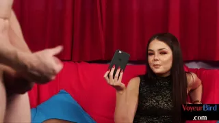 CFNM voyeur babe in stockings and heels seducing wanker