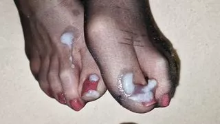 Cum on Wife s black nylon socks