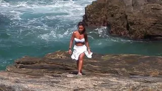 Jade Sin gets double stuffed in a threesome on the beach