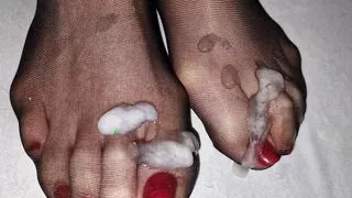 Red toenail cumshot