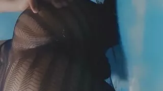 Femboy playing with his lil ass in a sexy fishnet