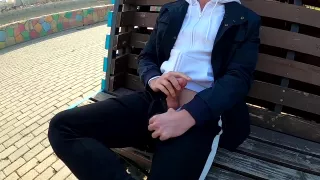 Guy Masturbates On The Promenade In The City Center