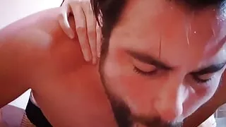 he has a bisexual cock in his mouth and my strapon in his ass