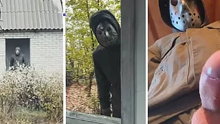 You won't run away from me! The MASKED man cums and moans from orgasm! Horror