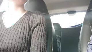 Doggystyle handjob for friend in car outdoors - risky sex,