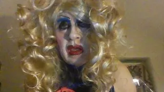 Pink handbag, stockings, pink high heels -Sarah's a real sissy smoking slut