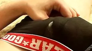 Bryce Corbin teases his cock and fills undies with cum