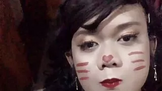 Crossdresser indo leopard sexy outfit masturbation