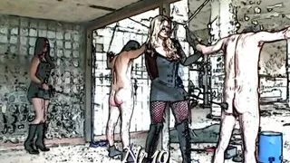 Hot domination and bdsm by sexy girls whipping men