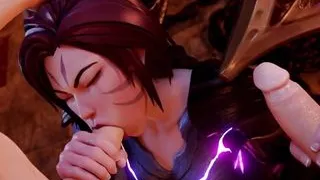 KDA Kaisa On Her Knees Sucking 2 Cocks