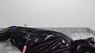 NANA Orgasm under the sweltering heat in a bright leather sleeping bag