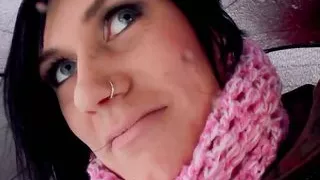 A busty dark haired slut from Germany loves fingering her pierced muff