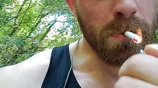 Muscular guy is walking and masturbate outdoor