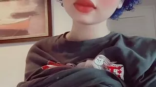 Depressed butterfly goth girl plays with her boobs
