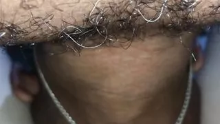 Sucking her hairy pussy