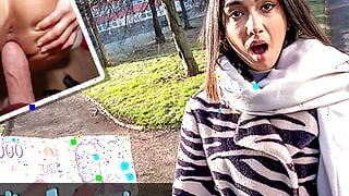 Public Agent Beautiful Brunette Biology Student Cums Over a Stranger Cock