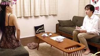 Sexy Asian wife with hot lingerie teasing the big dick painter to fuck her wet pussy and suck the big cock