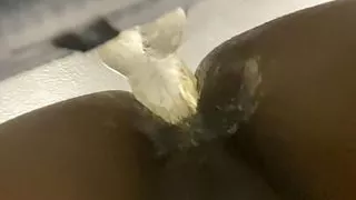 Black teen riding dildo in bathroom