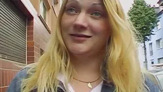 A chubby German woman gets her amazing tits sprayed with cum