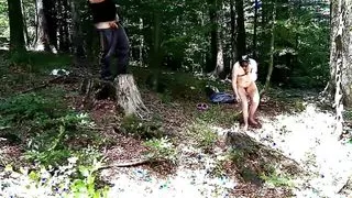 MILF Naked in Forest Taking Golden Shower and Cum in Face