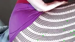 Sexy shemale riding 8" dildo in lingerie - ass hole up close