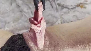 Outdoor lip pulling session at ocean