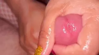 Fishnet footjob and handjob