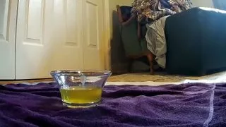 Liza and Andy make a cum and piss cocktail in a glass dish!