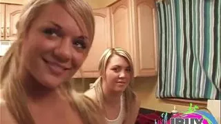 Two Hot blonde playing pussy with chocolate