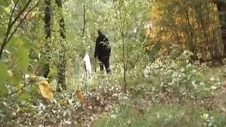 Hot dark haired German babe gets her shaved twat pounded in the woods