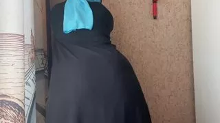 Egyptian wife in black wet panties gets horny while stretching