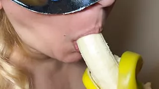 Ellie does a great striptease with a banana