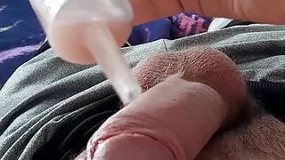 Using a syringe to get semen sucked out of urethral p2!