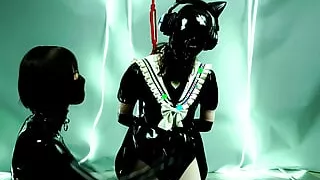 Fejira com Latex lesbian double hood vibrators orgasm