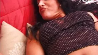 Naughty pleasuring MILF with big natural tits and hairy pussy in scene 01 from the movie La casalinga di voghera