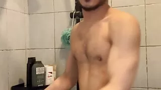 Asian boy showering, daily vlog