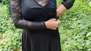 French milf with huge natural tits strips outside for me in the woods with a dildo inserted in her pussy wife dare flashing