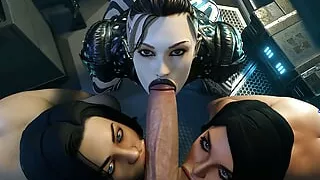 three beautiful girls hot sucking my big cock black (sweet blowjob, sucking huge cock, Hentai 4k) SaveAss